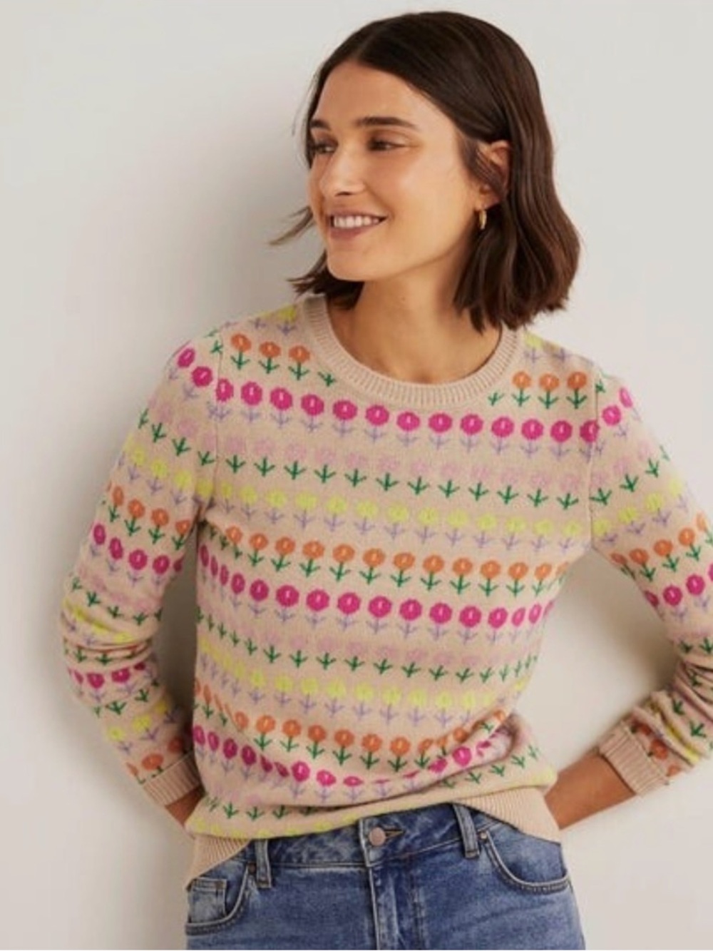 BODEN Edie Tulip Fair Isle Crewneck Sweater. Like new. Size S